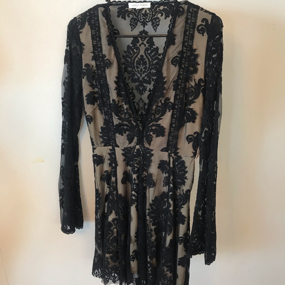 Black lace with cream slip skater dress